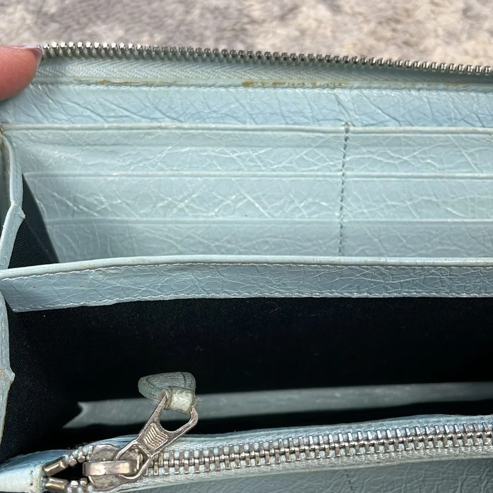 Balenciaga Zip Around Classic Continental Long Wallet Baby Blue Leather